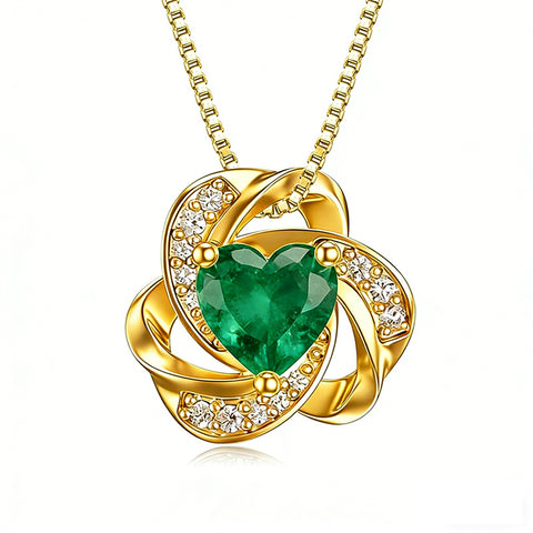 10K 14K 18K Gold 12 Months Birthstones  Love Knot Pendant Necklace