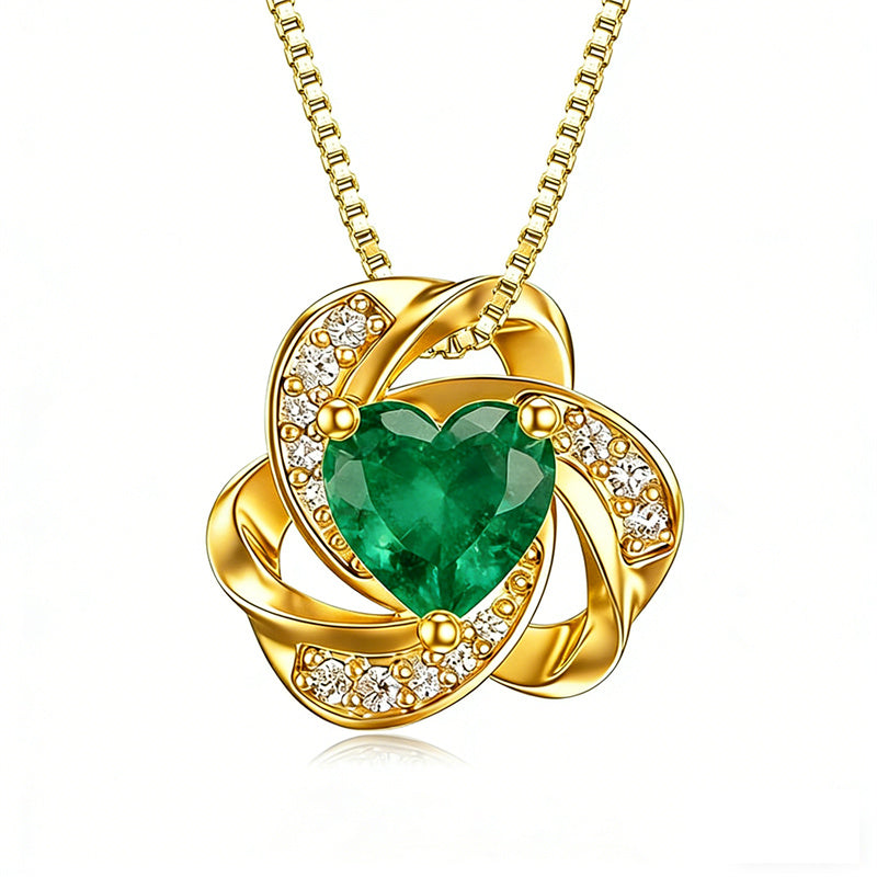 10K 14K 18K Gold 12 Months Birthstones  Love Knot Pendant Necklace