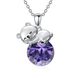 Sterling Silver Cubic Zirconia Teddy Bear Pendant Necklace Christmas Gifts for Women