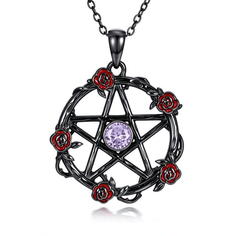 Sterling Silver Black Heart Skeleton Birthstone Necklace With Engraved Halloween Gift