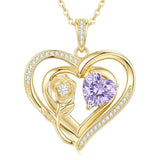 14K Gold Plated Birthstone Rose Heart Birthstone Necklace for Women