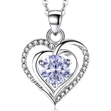 Heart Birthstone Pendant Necklace for Women 925 Sterling Silver Zirconia Necklaces Valentine's Mothers Day Gifts