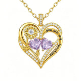 Double Birthstone Necklace 14K Gold Plated You Are My Sunshine Sunflower Necklace Heart Pendant Necklace