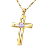 14K Gold Plated Birthstone Cross Pendant Necklace for Women  Anniversary Christmas Birthday Gift
