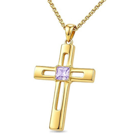 14K Gold Plated Birthstone Cross Pendant Necklace for Women  Anniversary Christmas Birthday Gift