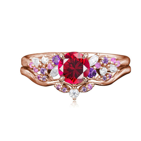 Sterling Silver 1CT Round Gemstone Engagement Promise Anniversary Ring Set for Women