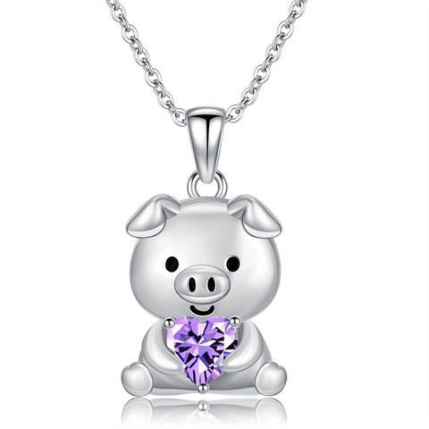 Sterling Silver 12 Month Birthstones Pig Pendant Necklace