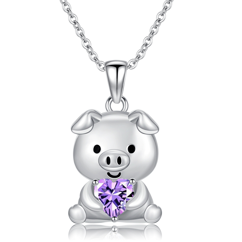 Sterling Silver 12 Month Birthstones Pig Pendant Necklace