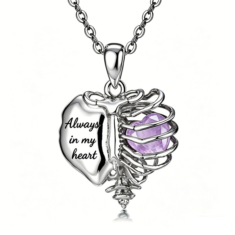 Sterling Silver Black Heart Skeleton Necklace With Engraved