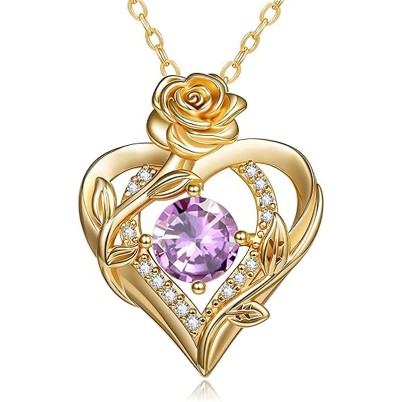 Sterling Silver Birthstone Rose Necklace for Women