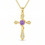 14K Gold Plated Birthstone Infinity  Cross Pendant NecklaceJewelry for Women
