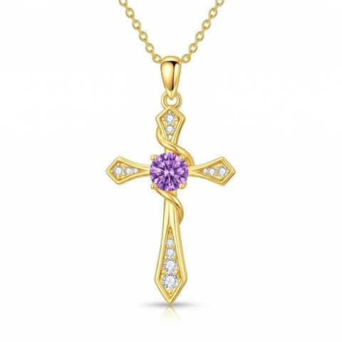 14K Gold Plated Birthstone Infinity  Cross Pendant NecklaceJewelry for Women