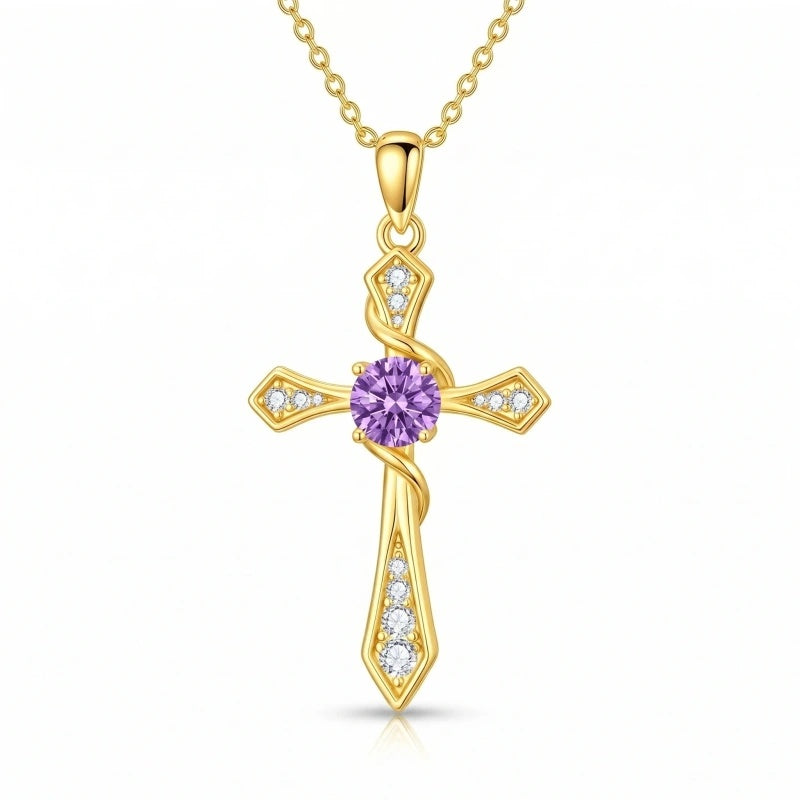 14K Gold Plated Birthstone Infinity  Cross Pendant NecklaceJewelry for Women