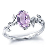 Sterling Silver  Oval Birthstone  Leaf Promise Ring for Her