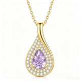 14K Gold  Plated 1CT Pear Teardrop Birthstone Pendant Necklace for Women