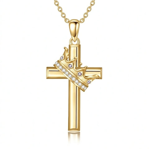14K Gold Plated Birthstone Infinity  Cross Pendant NecklaceJewelry for Women