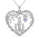 Sterling Silver Heart Pendant Birthstone Tree of Life Mother Child Family Necklace