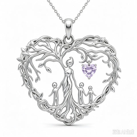 Sterling Silver Heart Pendant Birthstone Tree of Life Mother Child Family Necklace