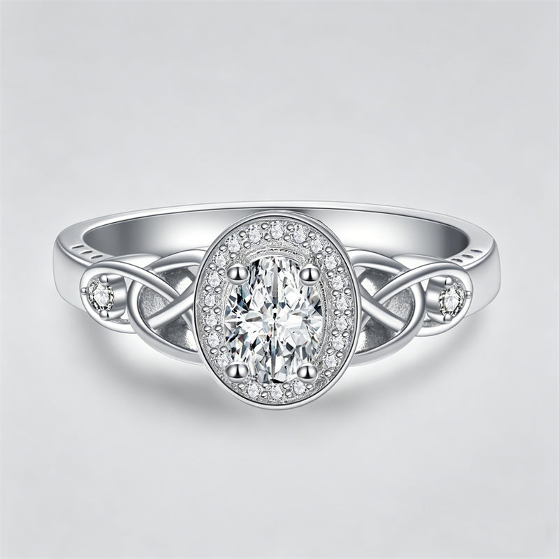 Sterling Silver 10K 14K 18K Gold  Personalized Engraved Moissanite Celtic Knot Wedding Engagement Ring