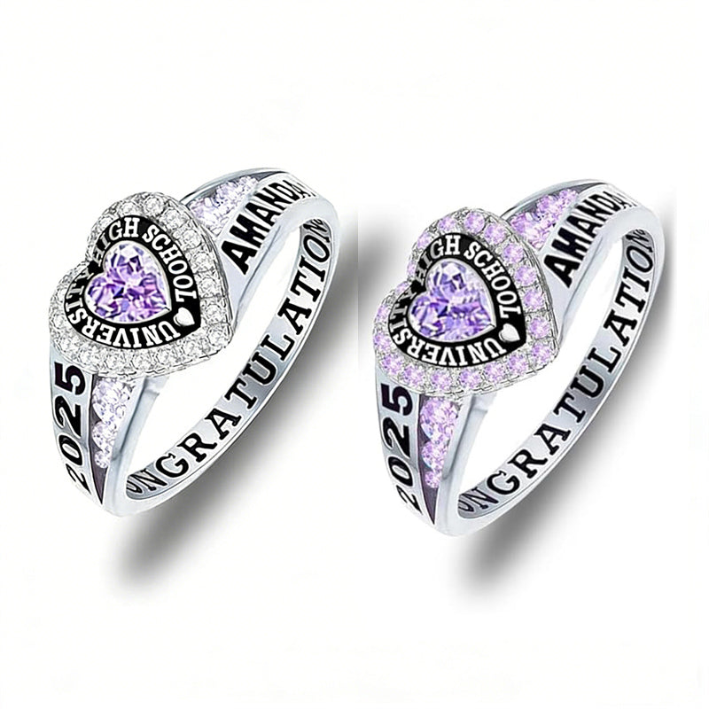 Sterling Silver Personalized Birthstone Engraved Class Rings for Women ...