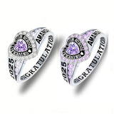 Copper Personalized Birthstone Engraved Class Rings for Women, College Senior High School Ring