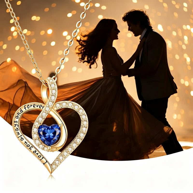 14K Gold Plated Love Heart Birthstone Necklace for Women