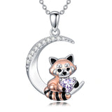 Sterling Silver Birthstone Red Panda Pendant Necklace Animal Jewelry Gifts for Women