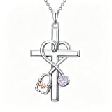 14K Gold Plated  Birthstone Stethoscope Cross Necklace Graduation Gifts for Women RN
