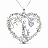 Sterling Silver Heart Pendant Birthstone Tree of Life Mother Child Family Necklace