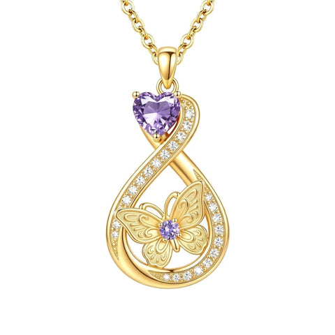 14K Gold Plated Infinity Birthstone  Butterfly Cross Necklace for Women
