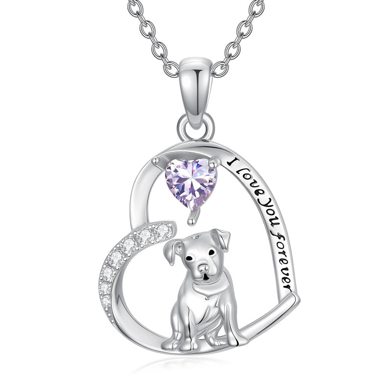 Sterling Silver 12 Month Birthstone Schnauzer Chihuahua Pitbull Pug Pendant Necklace for Women