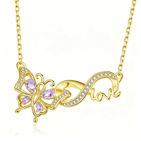14K Gold Plated Birthstone Infinity Butterfly Necklace for Women