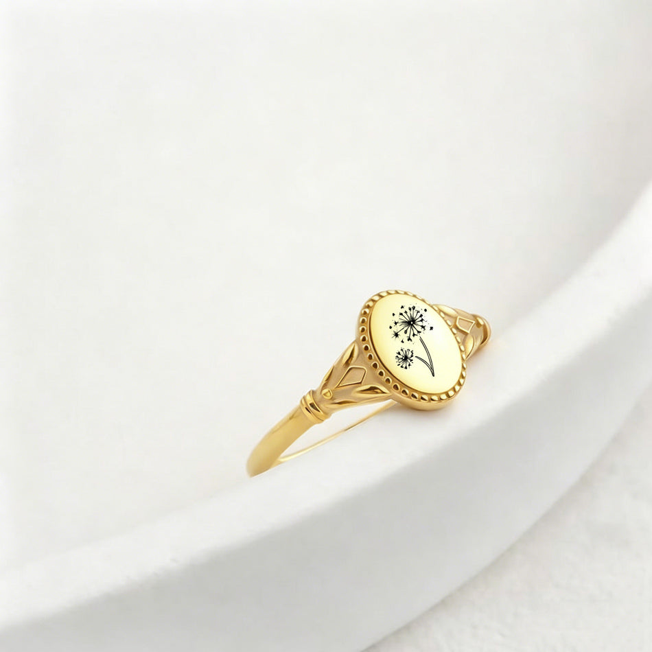 925 Sterling Silver Birth Flower Ring Vintage Flower Signet Ring Mother's Day Gift
