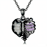Sterling Silver Black Heart Skeleton Necklace With Engraved