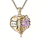 14K Gold Plated  Heart Birthstone Skeleton Necklace With Engraved