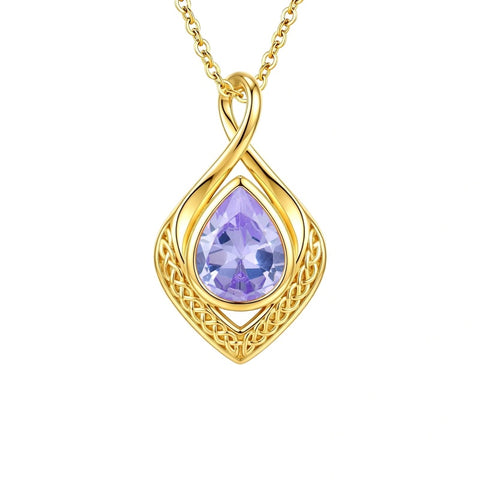 14K Gold Plated  Birthstone Celtic Knot Infinity Necklace  Birthday Christmas Jewelry Gift