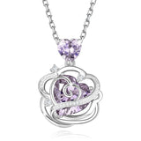 Sterling Silver Thornless Pulse Heart Birthstone  Rose Pendant Necklace