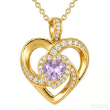 14K Gold Plated Love Heart Birthstone Necklace for Women