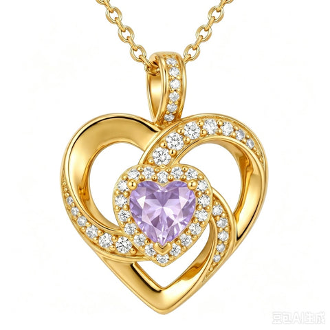 14K Gold Plated Love Heart Birthstone Necklace for Women