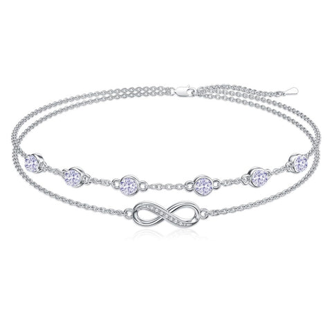 Sterling Silver Birthstone Infinity Multi-layered Anklet