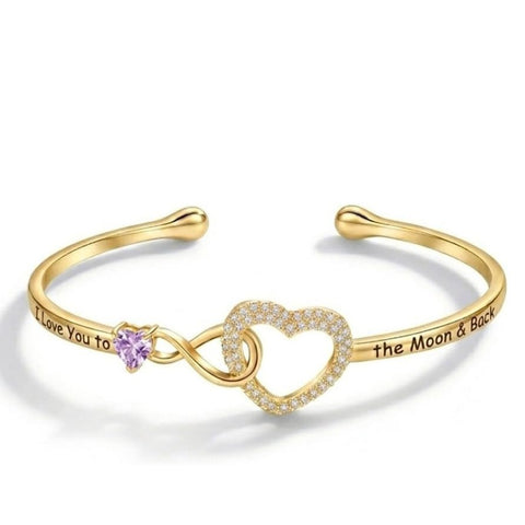 14K Gold Plated Birthstone Infinity Heart Bangle Bracelet for Women