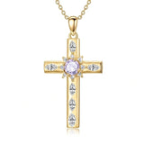 14K Gold Plated Birthstone Infinity  Cross Pendant NecklaceJewelry for Women