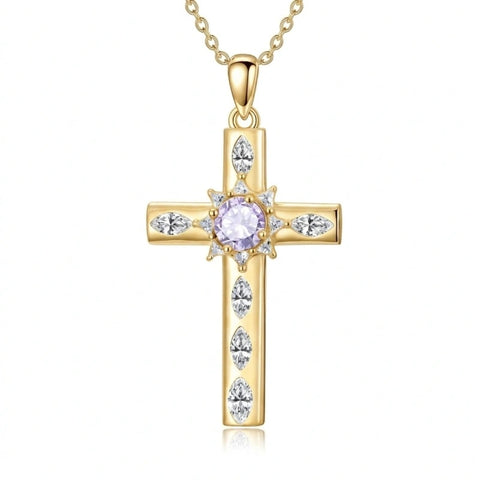 14K Gold Plated Birthstone Infinity  Cross Pendant NecklaceJewelry for Women