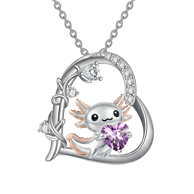 Sterling Silver Birthstone Axolotl Pendant Necklace Jewelry Gifts for Women