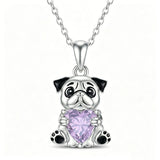 Sterling Silver 12 Month Birthstones Hedgehog Pug Fox Otter Pendant Necklace Gifts for  Birthday, Christmas, Graduation