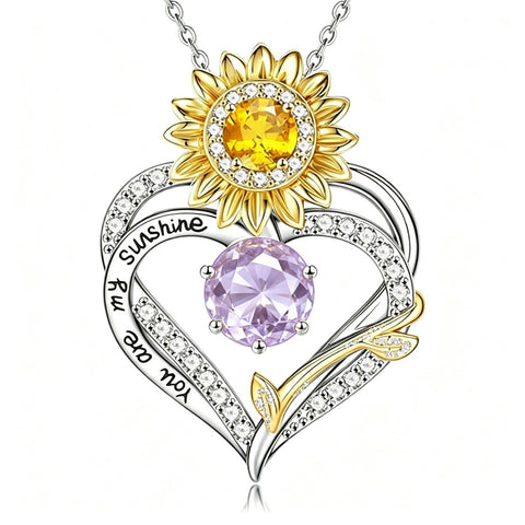 14K Gold Plated Birthstone Sunflower Pendant Necklace Anniversary Birthday Gifts for Women