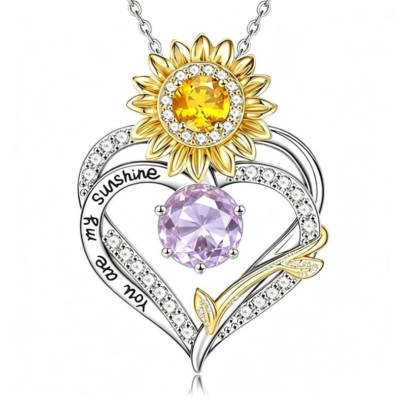 14K Gold Plated Birthstone Sunflower Pendant Necklace Anniversary Birthday Gifts for Women