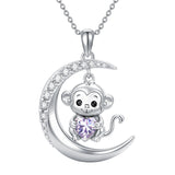 Sterling Silver Birthstone Monkey Pendant Necklace Jewelry Gifts for Women