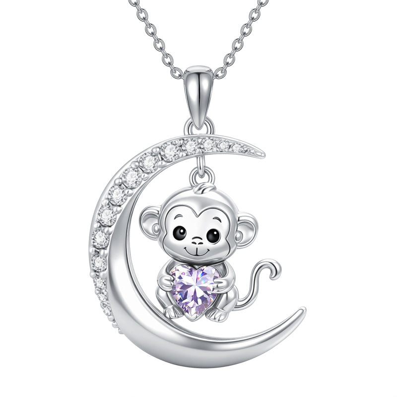 Sterling Silver Birthstone Monkey Pendant Necklace Jewelry Gifts for Women