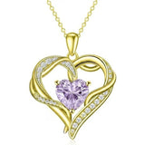 14K Gold  Plated 12 Months Birthstone Forever Love Heart Necklace Birthday Anniversary Wedding Gift